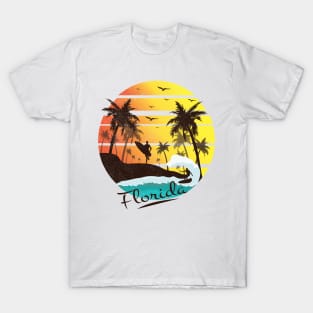 Florida Sunshine State Retro Summer Tropical Beach T-shirt T-Shirt